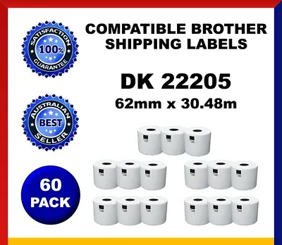 60 Rolls Compatible Brother DK-22205 White Continuous Label For QL-570 QL-700 • $256.95