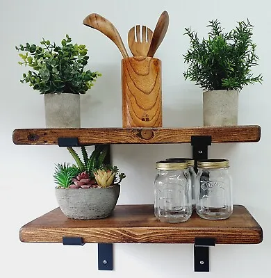 Reclaimed Rustic Industrial Wooden Scaffold Board Shelves And Shelf Brackets • £44.99