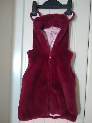 D1 Nutmeg Burgundy Baby Faux Fur Gilet Sleeveless Jacket Hoody Size 1.5-2 Yrs • £3.50