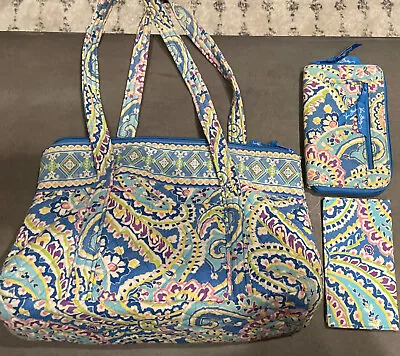 Vera Bradley LOT —Shoulder Bag Zip Around Wallet & Checkbook Cover—Capri Blue • $35