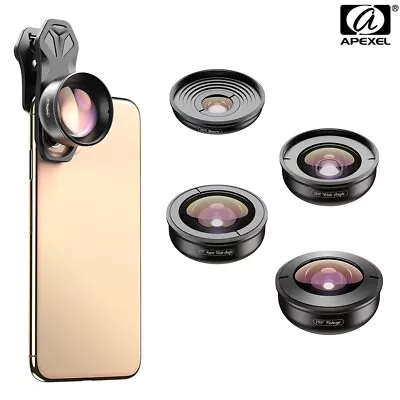 APEXEL HD 5 In 1 Camera Phone Lens 4K Macro Super Fisheye CPL For IPhone Samsung • £39.99