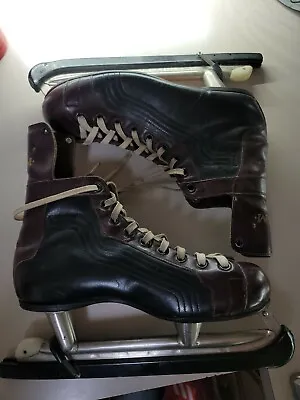Vintage CCM Men's Ice Hockey Skates 2-Tone Leather Black & Burgundy Size 11 1/3 • $60