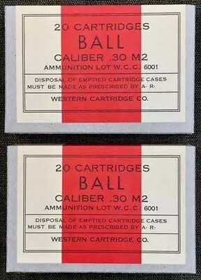 Western  Cartridge  Co.  Cal.  .30 M2 Ball Wwii  New Replica 20 Round Ammo Boxes • $8.50