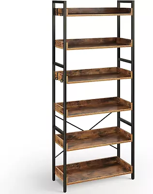 Bookshelf 6 Tier With 4 Hooks Industrial Bookcase Vintage Storage Rack With Op • $120.99