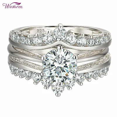 Wuziwen Vintage Wedding Ring Set Guard Enhancers Set925 Sterling Silver AAAAA Cz • $40.99