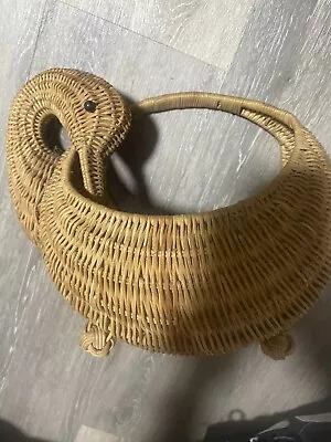 Vintage Swan Woven Wicker Basket • $12