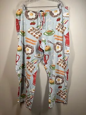 Nick & Nora Pajama Pants PJs Blue Breakfast Foods Cotton Jersey Knit Sz XL FLAWS • $34.99