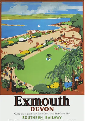Vintage Railway Poster Exmouth Seafront Prom Holiday Advert ART Deco PRINT A3 A4 • £5.99