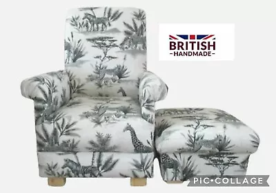 Fryetts Safari Animals Fabric Adult Chair & Footstool Armchair Nursery Jungle • £319.99