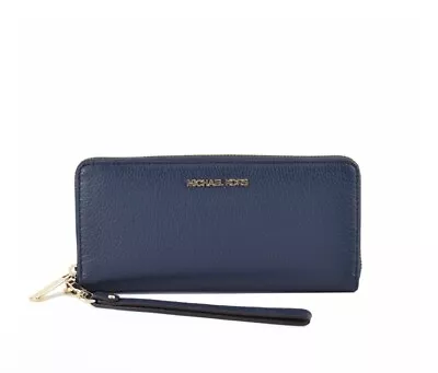 Michael Kors Jet Set Travel Large Navy Pebbled Leather Continental Wrist Wallet • $64.98