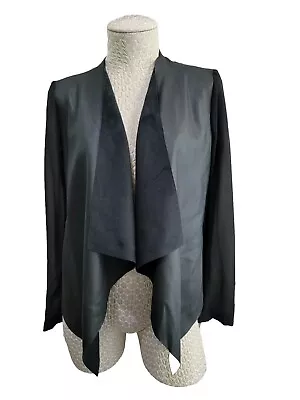 MDS Women's XS Zara Basic Sheer Sleeve Open Front Black Faux Leather Jacket Coat • $10