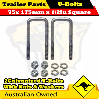 2 X U-Bolts 75mm X 175mm Square With Nuts Galvanized Trailer Box Boat Caravan • $23.45