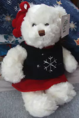 Christmas Holiday Teddy Bear Snowflake Dress 12  Plush Stuffed Hair Bow Rattles • $6.47