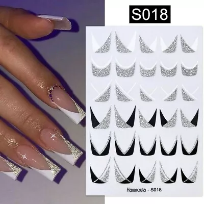 £2.55 • Buy Nail Art Stickers Decals Silver Glitter Wavy Swirls Abstract Lines Manicure S018