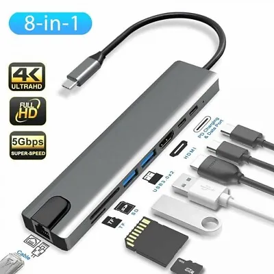 8 In 1 Multiport USB-C Hub Type C To USB 3.0 4K HDTV Adapter For Macbook Pro/Air • £12.99