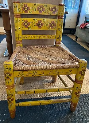 Vintage Mexican Folk Art Painted Rush Accent Chair Full Size • $250