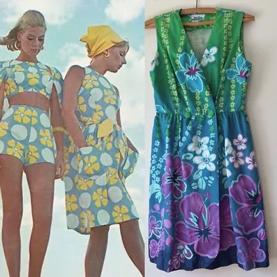 $50 • Buy 1960-70 S Women's Pennys Hawaii Floral Dress Bold Colors Cover Up Sz M Vintage