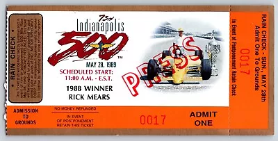 1989 Indianapolis 500  Press  Ticket Stub Racing IMS Rick Mears #0017 • $19.99