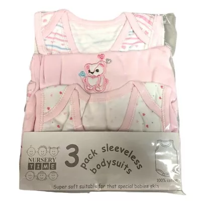 £8.97 • Buy Nursery Time Girls 3 Pack Sleeveless Body Vest Bodysuit 3-6 Months Cotton Baby