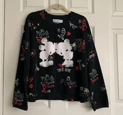 Disney Store GirlMickey Minnie Mouse True Love Black Pullover Sweater 2 XL • $18.99