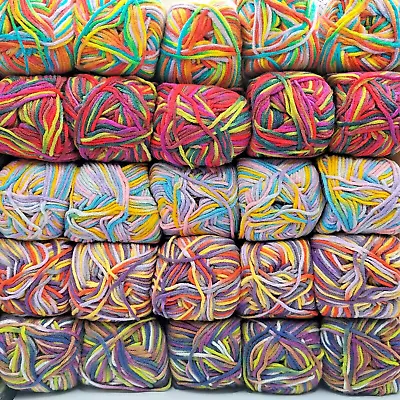 JOB LOT 25 X 50g BABY SOFT 100% ACRYLIC RAINBOW YARN 4 PLY MIXED COLOURS • £25