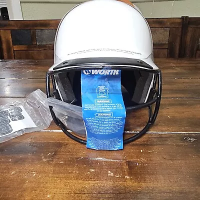 Worth Liberty Batting Helmet-White With Black Trim Baseball Softball W/facemask  • $40