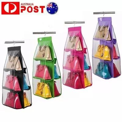 6 Pockets Shelf Hanging Handbag Storage Organizer Tote Bag Closet Wardrobe Rack • $13.68