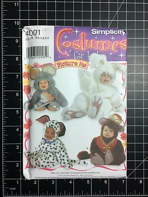 Simplicity #4458 Pattern Mouse Rabbit Monkey Dog Jumpsuit ~ Toddler 1/2-4 FF UC • $14