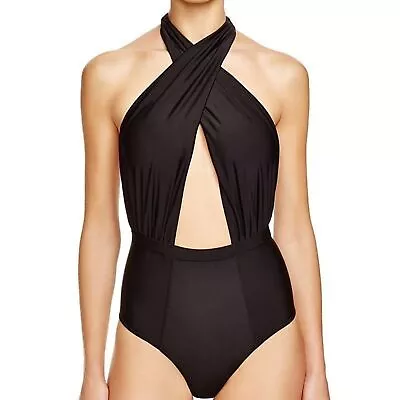 NWT 6 Shore Road By Pooja Twisted Front Black 1 Piece Swimsuit Sz XS Minimalist • $44