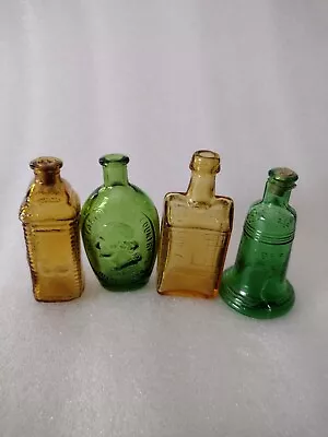 Vintage Miniature Colored Glass Green Brown Blue Bottles Wheaton Bitters Taiwan • $20