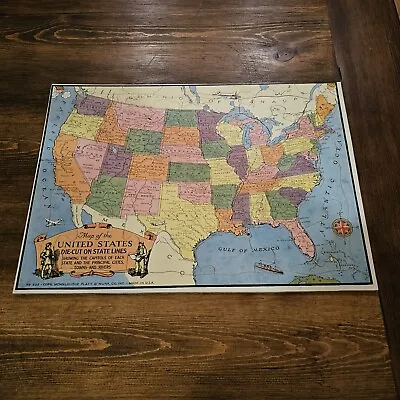 Map Of The United States Vintage 1943 Platt & Monk Co. Puzzle With Cardboard Box • $29.95