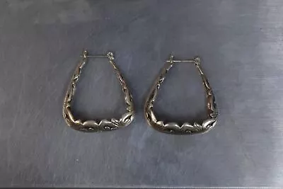 CrazieM Sterling 925 Silver Vintage Southwestern Estate Hoop Earrings 11g X82 • $0.99