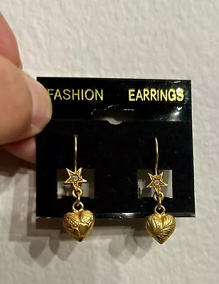 Vintage Kirks Folly Earrings Gold Tone Stars Hearts Aurora Borealis Crystal • $38