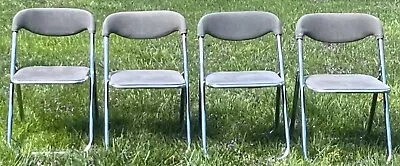 Vintage 70s MCM Castelli Chrome & Grey Upholstered Lucite Folding Chairs Italy • $279