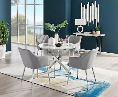 Novara White Marble Round Dining Table 100cm And 4 Calla Chairs Furniture Set • £619.99