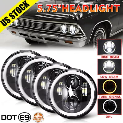 4PCS 5 3/4  5.75 Projector Round LED Headlights Sealed Beam Halo Ring Lamp Bulbs • $88.79