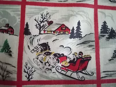 VTG Cotton Christmas Holiday  Fabric 2 Yards SLEIGH BARNS SNOWMAN WINTER • $16