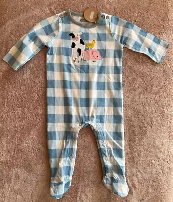 NWT Mud Pie Blue Gingham Plaid Farm Animal Baby Sleeper 3-6 Months • $24