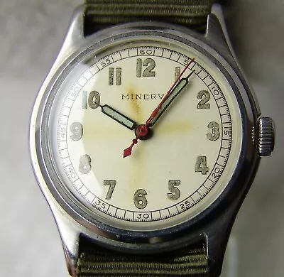 MILITARY WWII PERIOD Men's MINERVA Collector's WRISTWATCH Steel Case • $649.99