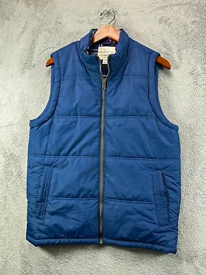 Weatherproof Vintage Puffer Vest Flannel Lined Mens Medium Blue Softshell Zip Up • $24.88