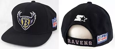 RARE Vintage 90s BALTIMORE RAVENS Starter Hat Strap Back NFL Pro Line Black Wool • $54.99