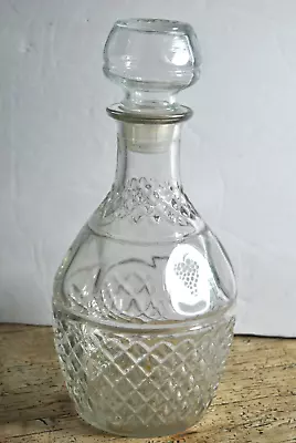Vintage Pressed Glass Cut Crystal Decanter Wive Bottle With A Crown And Grapes • $15