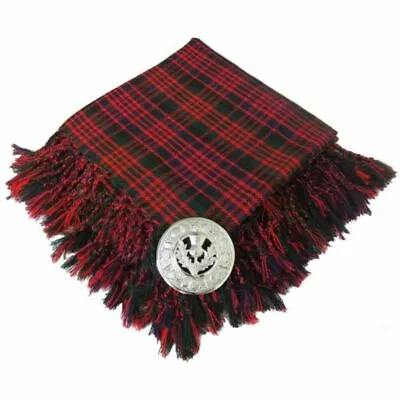 McDonald Tartan Highland 4 Sides Purled & Fringed Fly Plaid With Free Brooch • $29.35