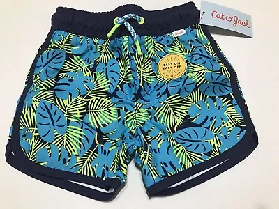 CAT & JACK Baby Boy Blue/Green Tropical Floral Board  Swim Trunks NWT 12 Months • $9.99