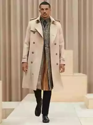 Authentic NEW BURBERRY UNI Men Beige RUNWAY CAMEL HAIR Wool Trench Coat 40 US L • $900