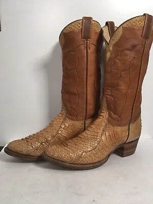 Vintage Tony Lama Back Cut Python Snakeskin Cowboy Boots 10 D Tooled Overlay • $299.99