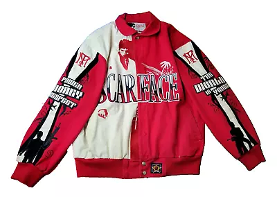 JH Design Vintage Scarface The World Is Yours Money Power Respect Red Jacket L • $245.69