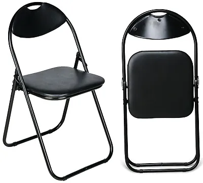 £19.99 • Buy 1 X Folding Chairs Padded Faux Leather Studying Dining Office Event Chair Black