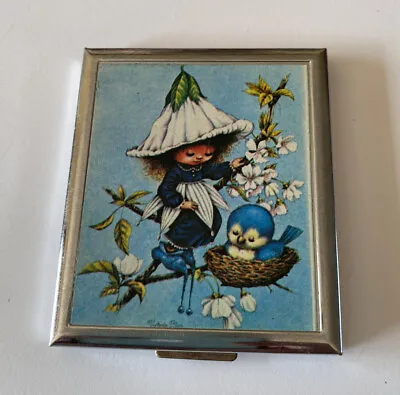 Vintage Address Book Metal Compact Flower Girl With Bluebird Made Hong Kong • $2.99