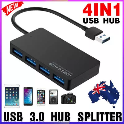 Multi USB 3.0 Hub 4 Port High Speed Slim Compact Expansion Smart Splitter OZ • $8.30